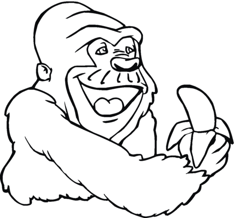 Gorilla Holds Banana Coloring Page